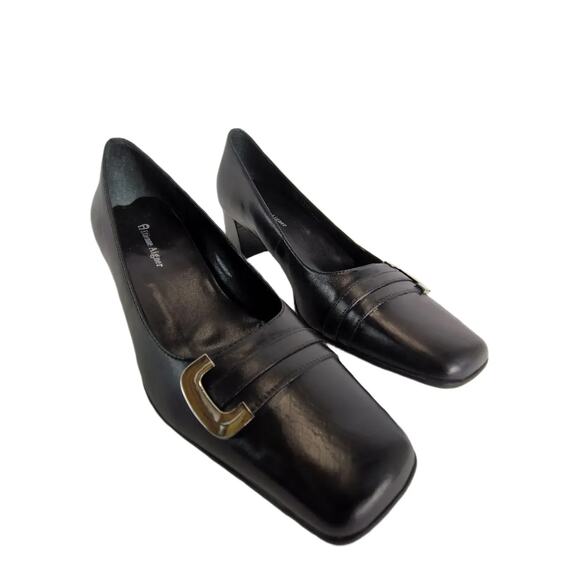 ETIENNE AIGNER Women's 8 E-Mozart Square Toe Black Leather Heels Pumps Preppy - Picture 10 of 10